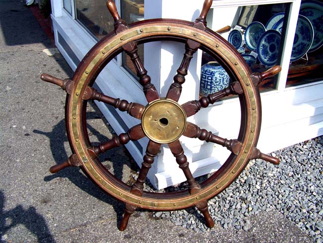 A good 19th century Eight Spoked Ship's Wheel with Brass Hub and Rim circa 1870 — image 2